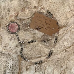 Strawberry Milk and Cookies Necklace (Rose Quartz, MOP, Flower Agate)